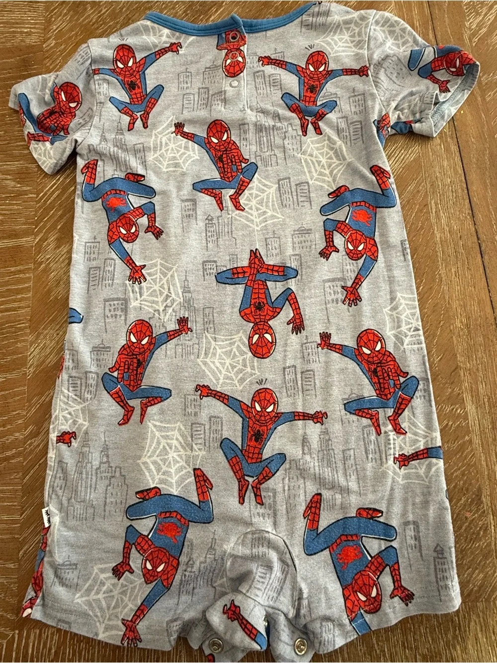 Little Sleepies Gray Spider-Man Short Sleeve One-Piece Romper with Blue Pocket